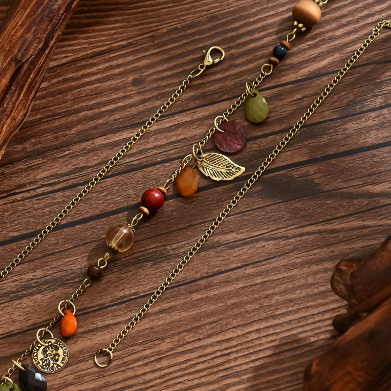 Ogrlica boho stila, dugačak dizajn s cvjetnim privjeskom; cinkova legura, elektroplatirana, duljina 41–50 cm, U-oblik, običan lanac