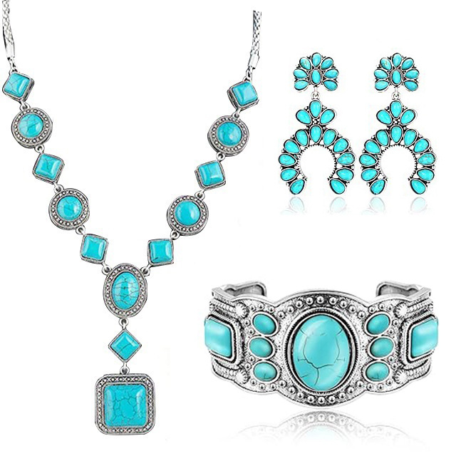 Boemski vintage set nakita od legure s običnim lancem: naušnice, ogrlica i narukvica, unisex stil