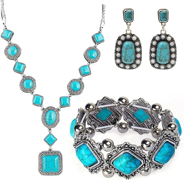 Boemski vintage set nakita od legure s običnim lancem: naušnice, ogrlica i narukvica, unisex stil