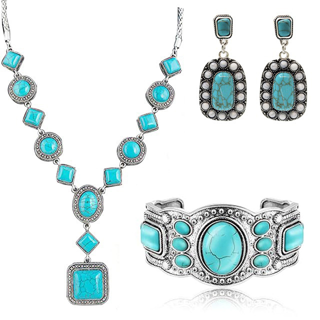 Boemski vintage set nakita od legure s običnim lancem: naušnice, ogrlica i narukvica, unisex stil