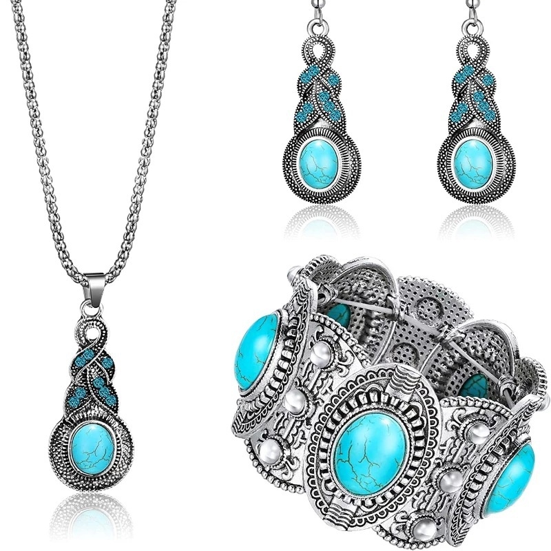 Boemski vintage set nakita od legure s običnim lancem: naušnice, ogrlica i narukvica, unisex stil