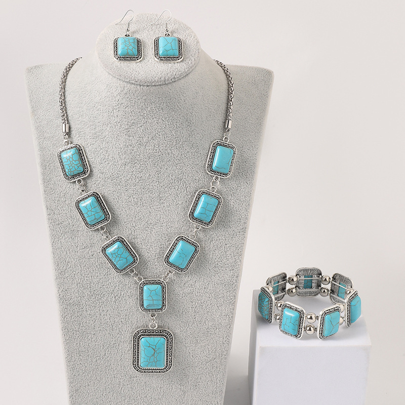 Boemski vintage set nakita od legure s običnim lancem: naušnice, ogrlica i narukvica, unisex stil