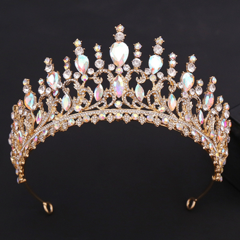 Diadem za kosu – listovit oblik s žutim kristalima, retro barokna vjenčana kruna, od legure, dijamantno obrađena