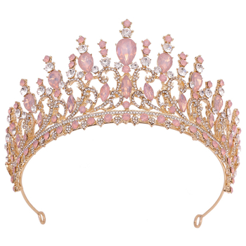 Diadem za kosu – listovit oblik s žutim kristalima, retro barokna vjenčana kruna, od legure, dijamantno obrađena