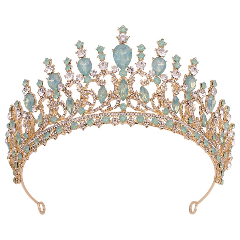 Diadem za kosu – listovit oblik s žutim kristalima, retro barokna vjenčana kruna, od legure, dijamantno obrađena