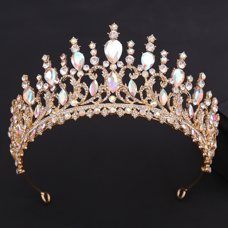 Diadem za kosu – listovit oblik s žutim kristalima, retro barokna vjenčana kruna, od legure, dijamantno obrađena