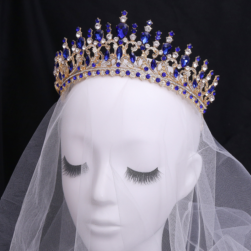 Diadem za kosu – listovit oblik s žutim kristalima, retro barokna vjenčana kruna, od legure, dijamantno obrađena