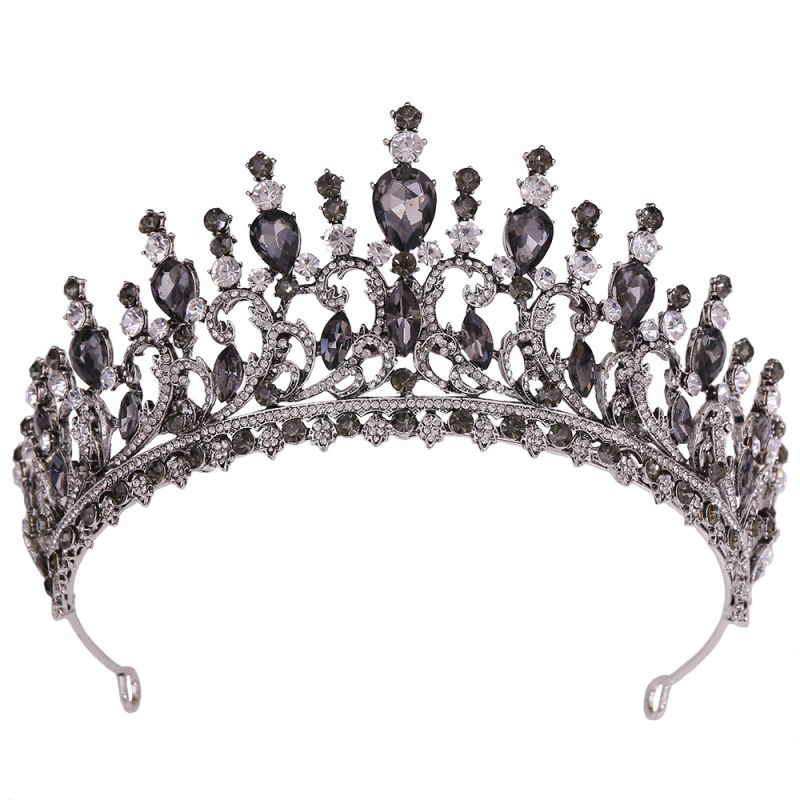 Diadem za kosu – listovit oblik s žutim kristalima, retro barokna vjenčana kruna, od legure, dijamantno obrađena