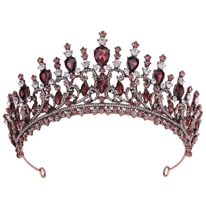 Diadem za kosu – listovit oblik s žutim kristalima, retro barokna vjenčana kruna, od legure, dijamantno obrađena