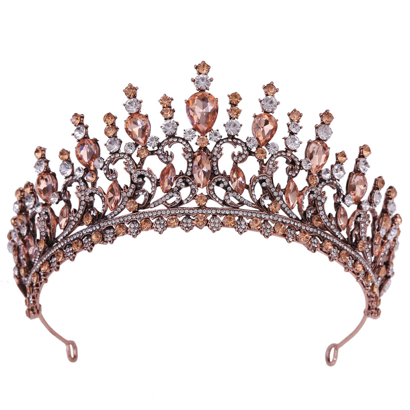 Diadem za kosu – listovit oblik s žutim kristalima, retro barokna vjenčana kruna, od legure, dijamantno obrađena