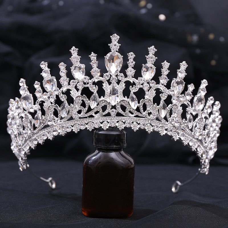Diadem za kosu – listovit oblik s žutim kristalima, retro barokna vjenčana kruna, od legure, dijamantno obrađena
