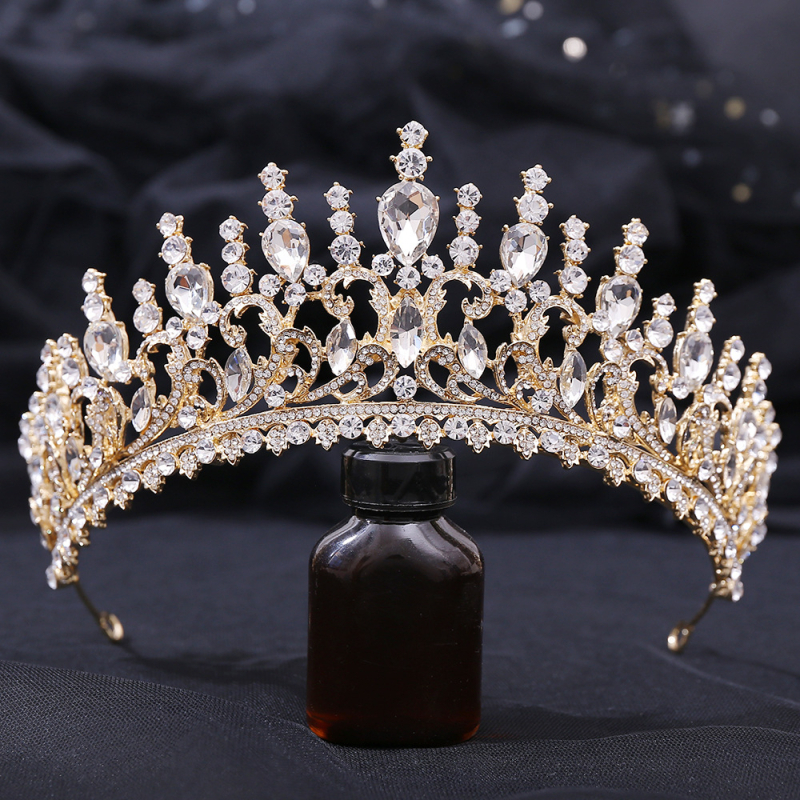 Diadem za kosu – listovit oblik s žutim kristalima, retro barokna vjenčana kruna, od legure, dijamantno obrađena