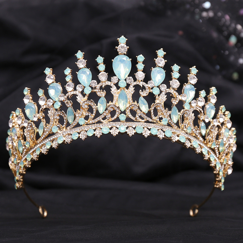 Diadem za kosu – listovit oblik s žutim kristalima, retro barokna vjenčana kruna, od legure, dijamantno obrađena