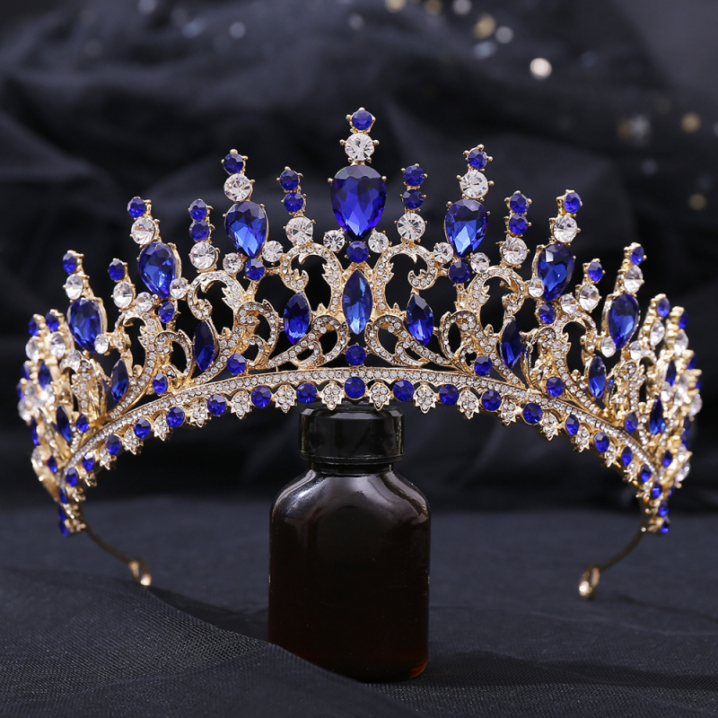 Diadem za kosu – listovit oblik s žutim kristalima, retro barokna vjenčana kruna, od legure, dijamantno obrađena