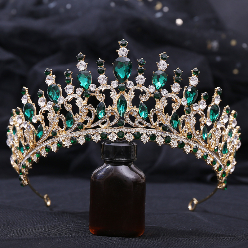 Diadem za kosu – listovit oblik s žutim kristalima, retro barokna vjenčana kruna, od legure, dijamantno obrađena