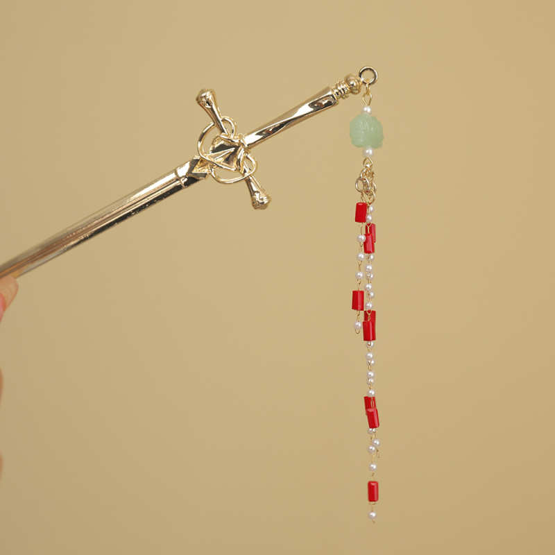 Ukosnica za kosu od stakla s resom, etnički stil, geometrijski dizajn inspiriran mačem, prilagodljivo