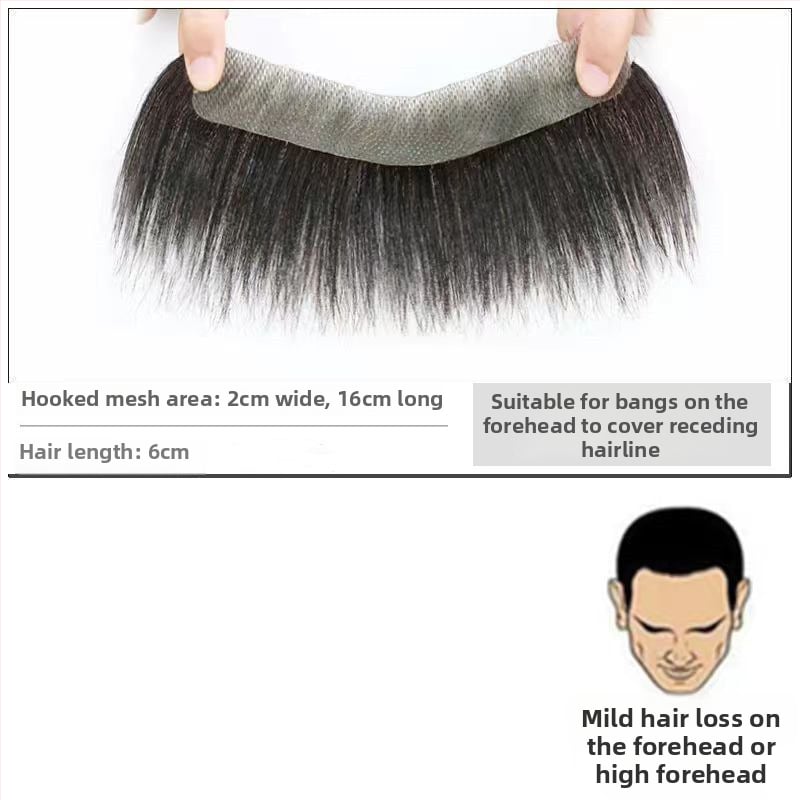 Vyrų plaukų linijai skirtas plaukų gabalėlis – tikri žmonių plaukai, lengvas, rankų austas, dengia kaktą, galima dažyti