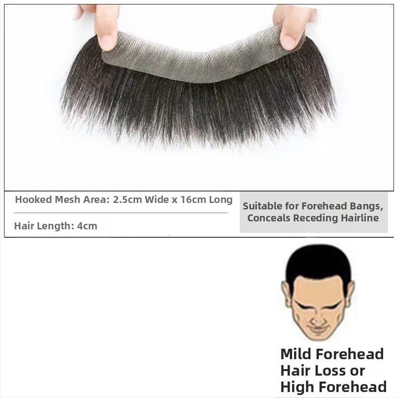 Vyrų plaukų linijai skirtas plaukų gabalėlis – tikri žmonių plaukai, lengvas, rankų austas, dengia kaktą, galima dažyti