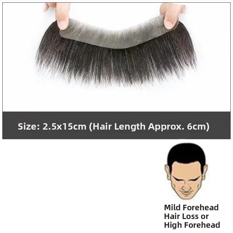 Vyrų plaukų linijai skirtas plaukų gabalėlis – tikri žmonių plaukai, lengvas, rankų austas, dengia kaktą, galima dažyti