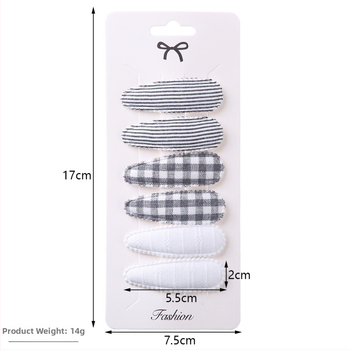 Korejas stilā lašveidīga matu spraudņu komplekts 6 gab., auduma ziedu izšuvums, roku darbs, bērniem