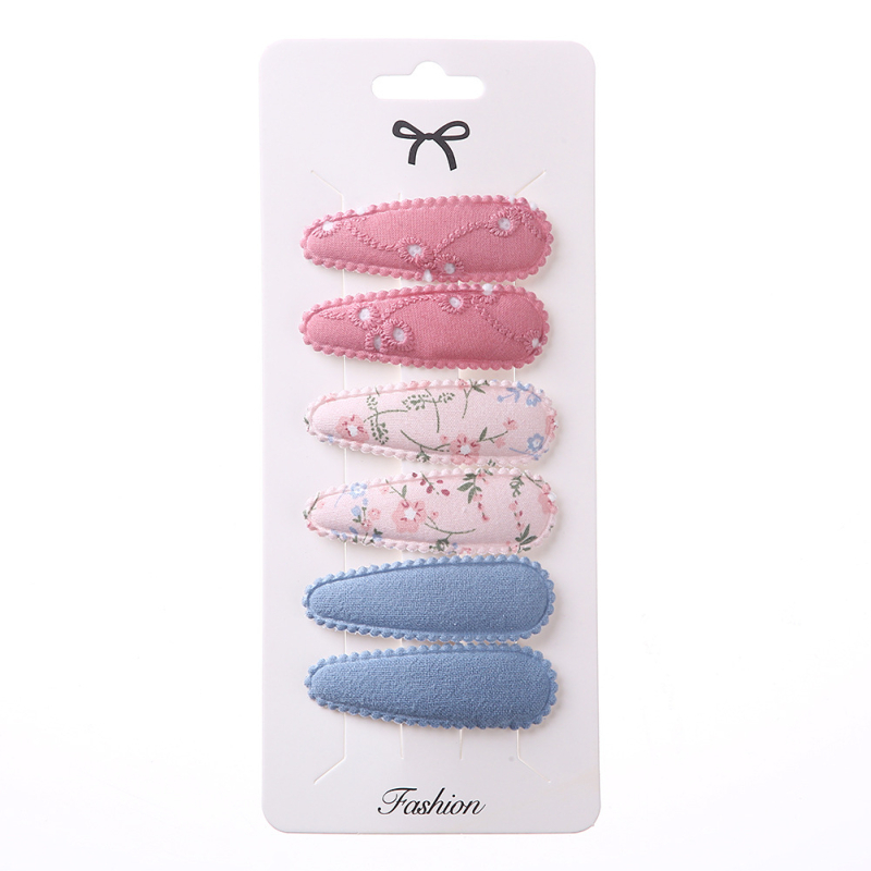 Korejas stilā lašveidīga matu spraudņu komplekts 6 gab., auduma ziedu izšuvums, roku darbs, bērniem