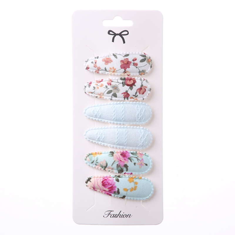 Korejas stilā lašveidīga matu spraudņu komplekts 6 gab., auduma ziedu izšuvums, roku darbs, bērniem