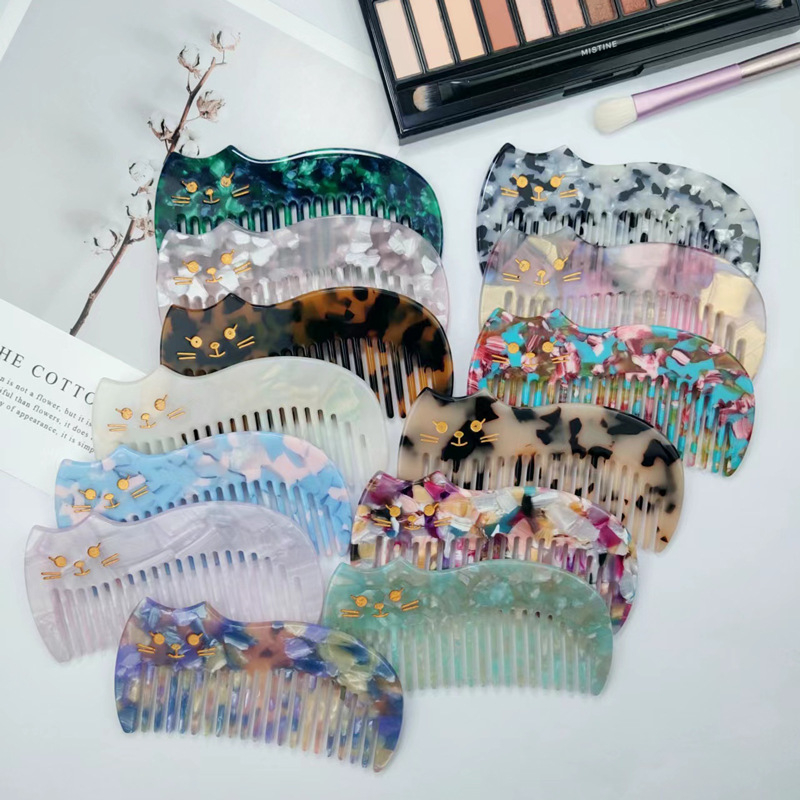 Četka za kosu s motivom mačke, debela, od ploče octene kiseline, ručno izrađena, antistatična