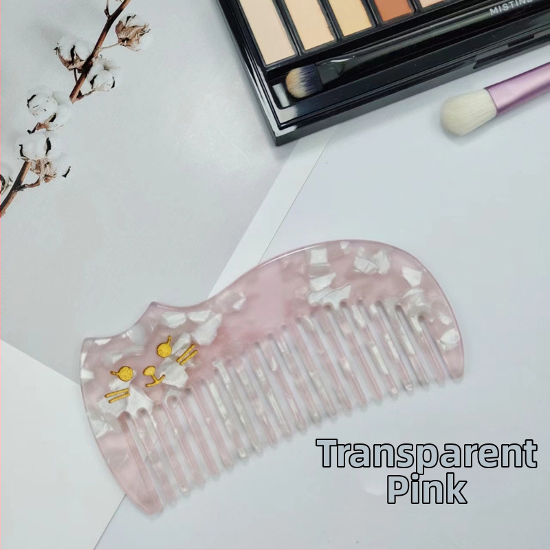 Četka za kosu s motivom mačke, debela, od ploče octene kiseline, ručno izrađena, antistatična