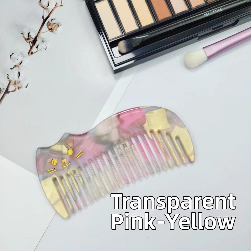 Četka za kosu s motivom mačke, debela, od ploče octene kiseline, ručno izrađena, antistatična