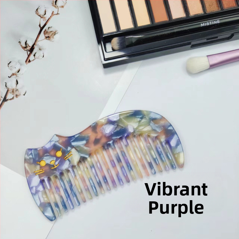 Četka za kosu s motivom mačke, debela, od ploče octene kiseline, ručno izrađena, antistatična