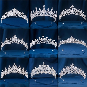 Krona Tiara - legura, elektroplatiranje, ženski dodatak za glavu, oblik krune, kristalni detalj