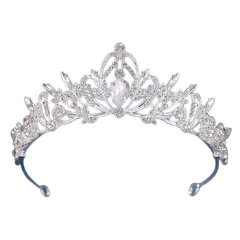 Krona Tiara - legura, elektroplatiranje, ženski dodatak za glavu, oblik krune, kristalni detalj