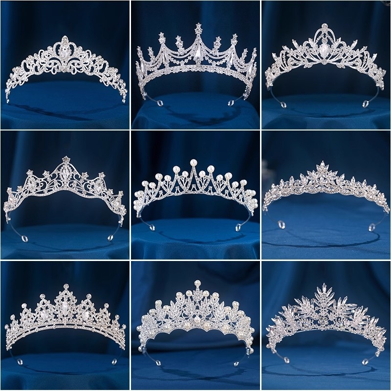 Krona Tiara - legura, elektroplatiranje, ženski dodatak za glavu, oblik krune, kristalni detalj