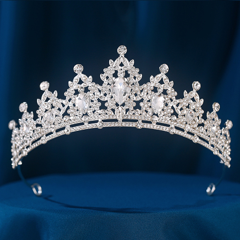 Krona Tiara - legura, elektroplatiranje, ženski dodatak za glavu, oblik krune, kristalni detalj