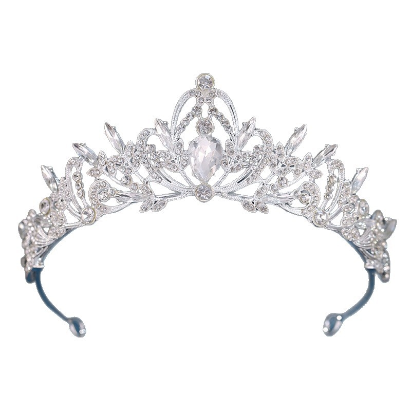 Krona Tiara - legura, elektroplatiranje, ženski dodatak za glavu, oblik krune, kristalni detalj