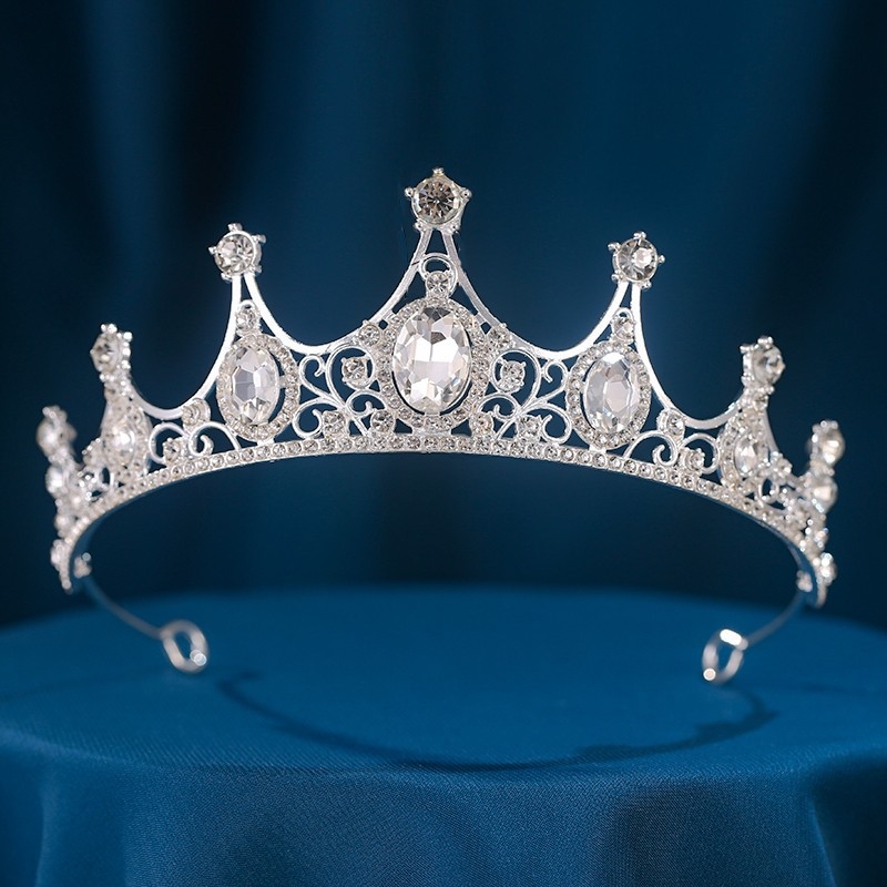 Krona Tiara - legura, elektroplatiranje, ženski dodatak za glavu, oblik krune, kristalni detalj