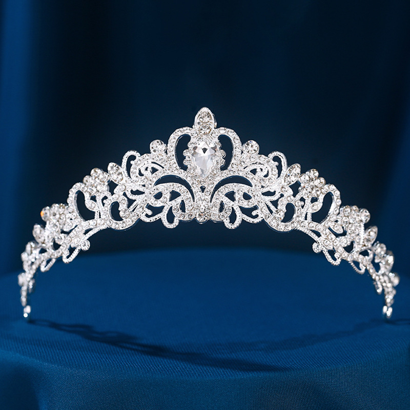 Krona Tiara - legura, elektroplatiranje, ženski dodatak za glavu, oblik krune, kristalni detalj