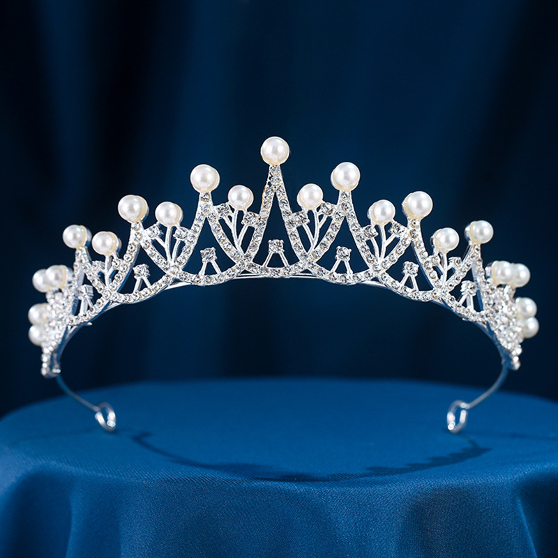 Krona Tiara - legura, elektroplatiranje, ženski dodatak za glavu, oblik krune, kristalni detalj