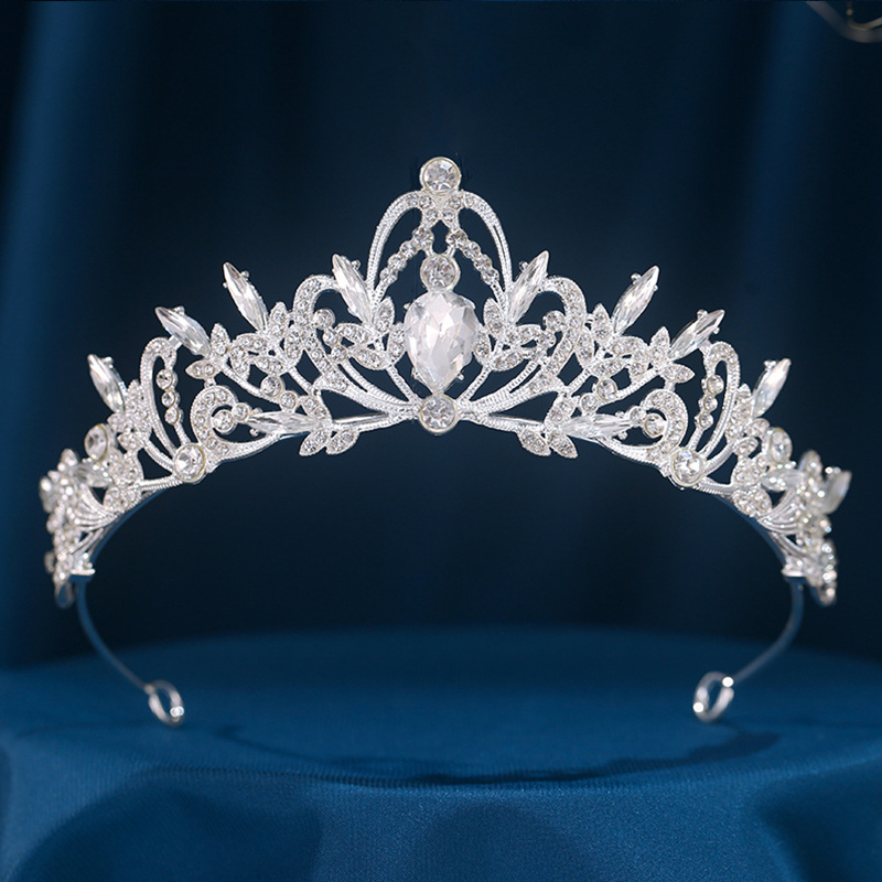 Krona Tiara - legura, elektroplatiranje, ženski dodatak za glavu, oblik krune, kristalni detalj