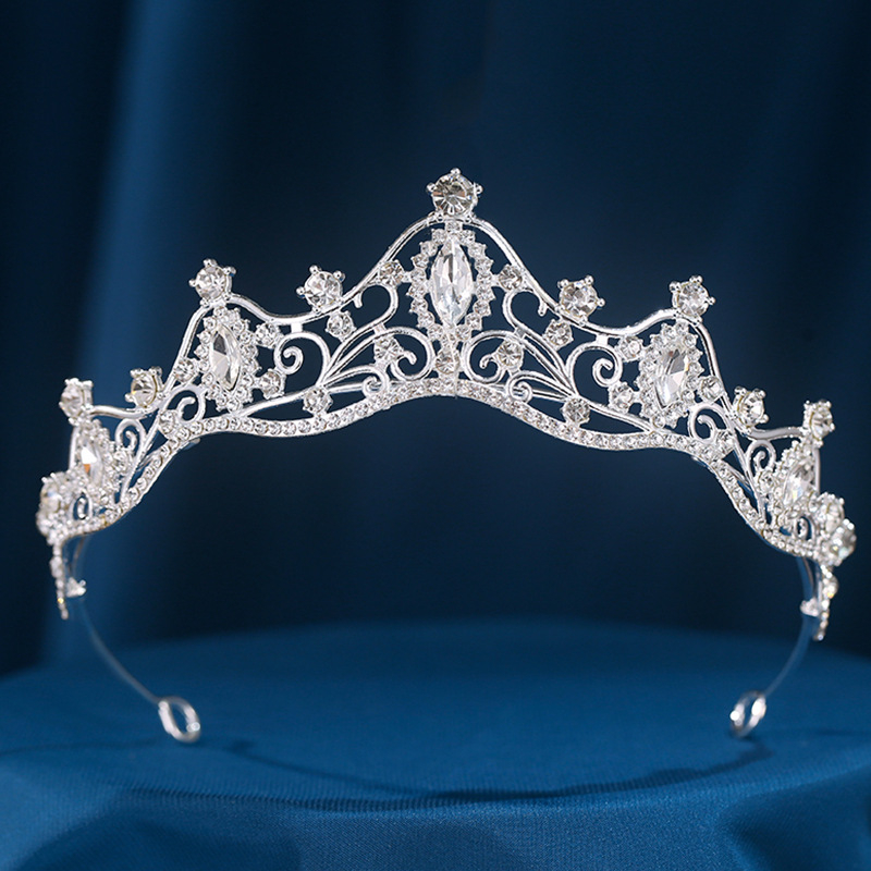 Krona Tiara - legura, elektroplatiranje, ženski dodatak za glavu, oblik krune, kristalni detalj