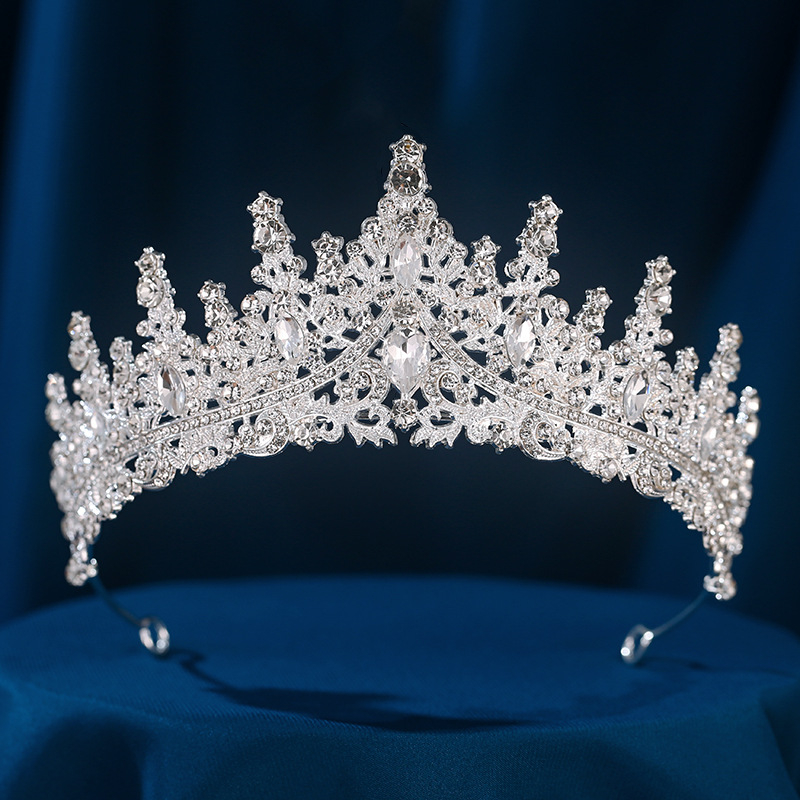 Krona Tiara - legura, elektroplatiranje, ženski dodatak za glavu, oblik krune, kristalni detalj