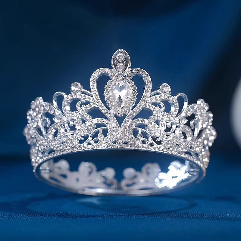 Krona Tiara - legura, elektroplatiranje, ženski dodatak za glavu, oblik krune, kristalni detalj