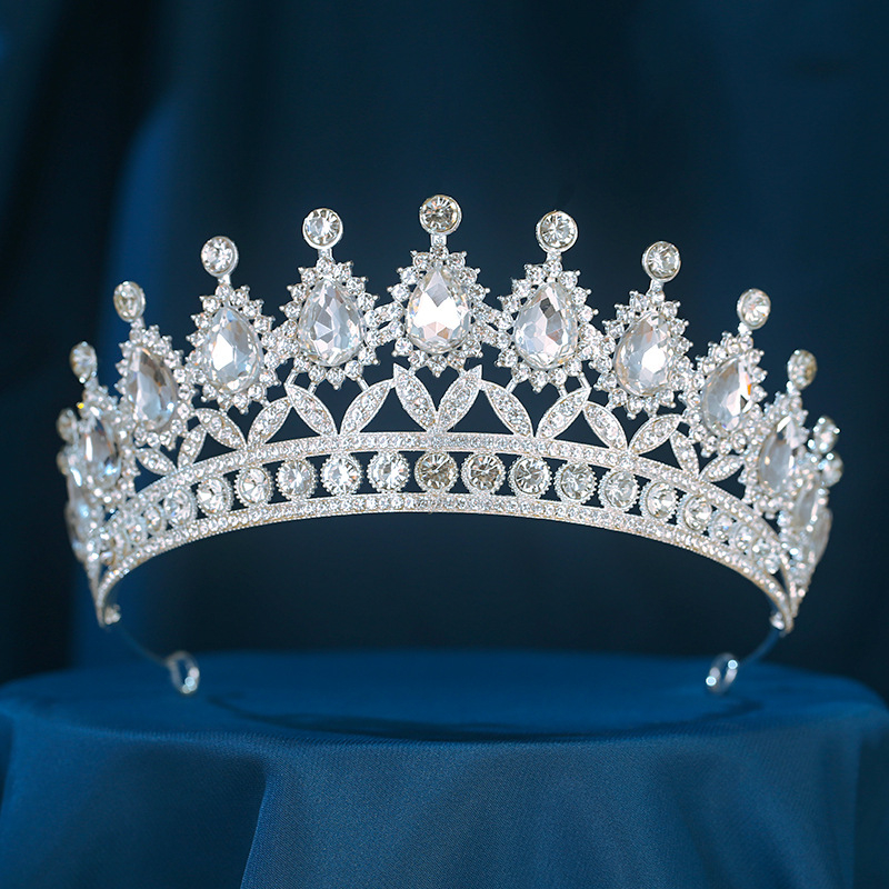 Krona Tiara - legura, elektroplatiranje, ženski dodatak za glavu, oblik krune, kristalni detalj