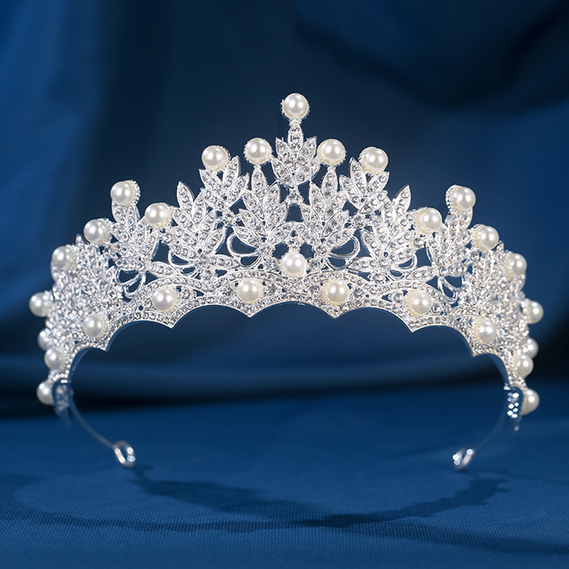 Krona Tiara - legura, elektroplatiranje, ženski dodatak za glavu, oblik krune, kristalni detalj