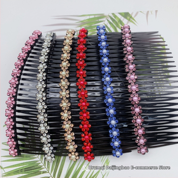 Češalj za kosu - cvjetnog oblika, plastični s dijamantima ukrasom, jednostavan ženski stil, za šiške