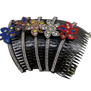 Češalj za kosu - cvjetnog oblika, plastični s dijamantima ukrasom, jednostavan ženski stil, za šiške