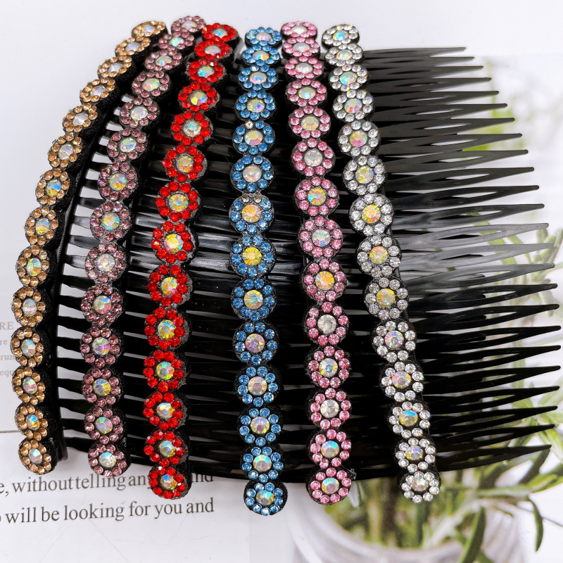 Češalj za kosu - cvjetnog oblika, plastični s dijamantima ukrasom, jednostavan ženski stil, za šiške