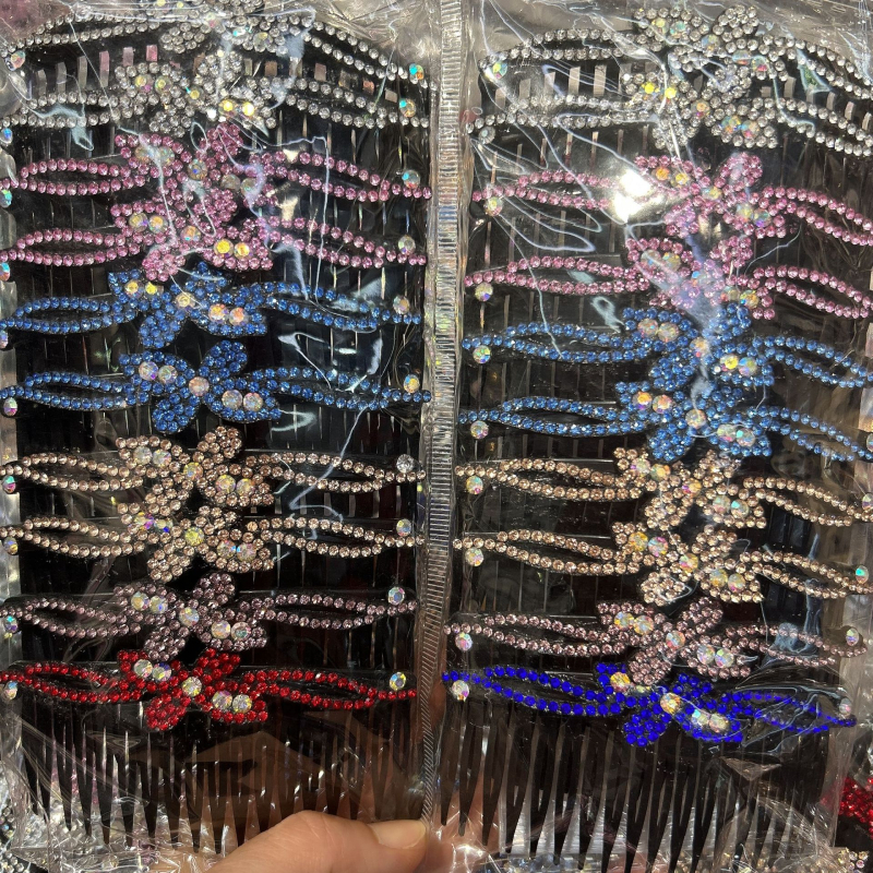 Češalj za kosu - cvjetnog oblika, plastični s dijamantima ukrasom, jednostavan ženski stil, za šiške