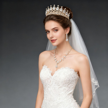 Vjenčani trodijelni set nakita: ogrlica, naušnice, kruna — legura, motiv krune, elektroplating (ženski stil)