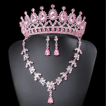 Vjenčani trodijelni set nakita: ogrlica, naušnice, kruna — legura, motiv krune, elektroplating (ženski stil)